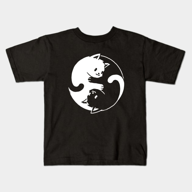 Yin Yang Cat Black & White Kids T-Shirt by vo_maria